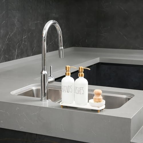 MOMEEMO Soap Dispenser Set Comes with Stainless Steel Pumps, Gold & White