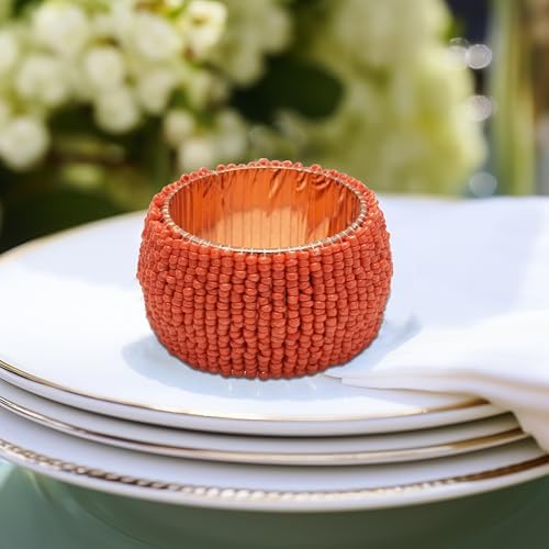 COTTON CRAFT Glitz Handmade Beaded Napkin Rings - Set of 12 - Coral