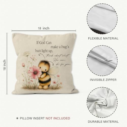 Inspirational Christian Bee Floral Botanical Throw Pillow Cover 18x18