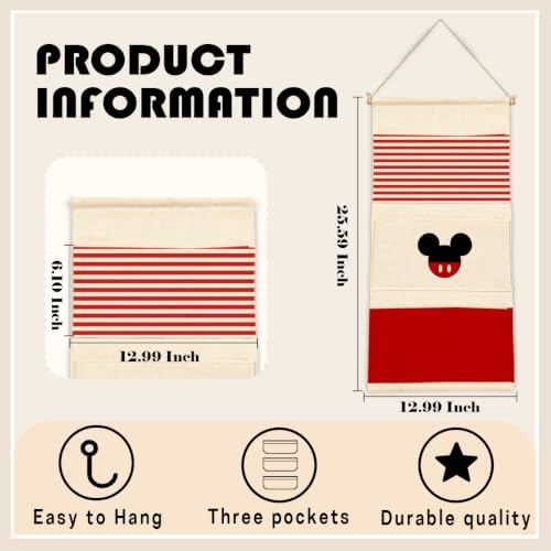 3-Pocket Hanging Wall Organizer, Cute Striped Design for Bedroom Door