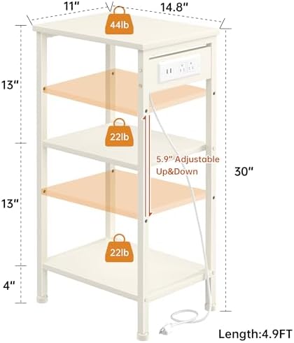 Asgolion Tall End Table with Charging Station, Narrow Tall Side Table