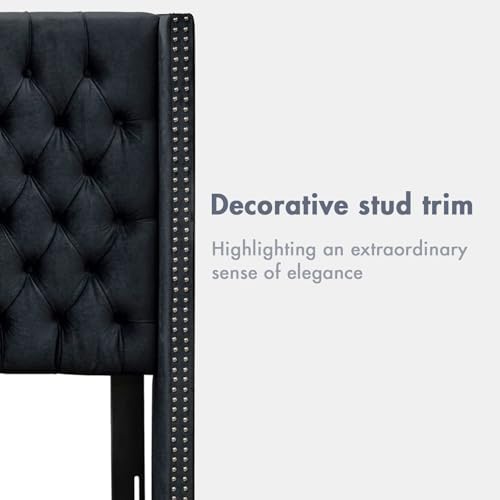 Madison Park King Wingback Upholstered Tufted Headboard, Featuring High-Density Sponge Padding, Adjustable Height Headboard, Easy Assembly, Black Velvet