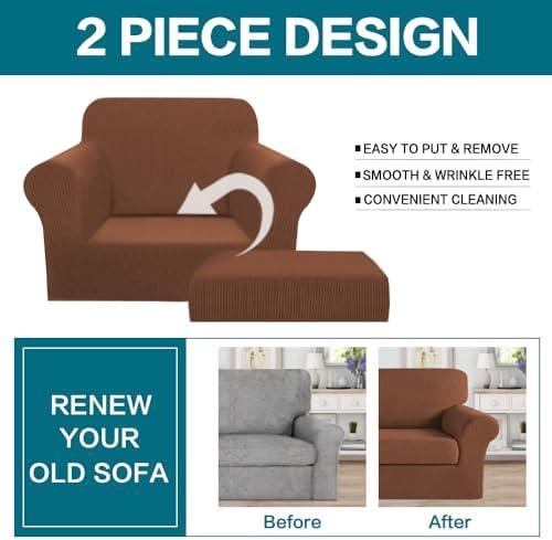 Turquoize 2 Piece Chair Covers Chair Slipcovers for Living Room Armchair Sofa Covers Chair Couch Cover with Arms Washable Furniture Protector for Chairs Feature Thick Fabric (Chair, Caramel)