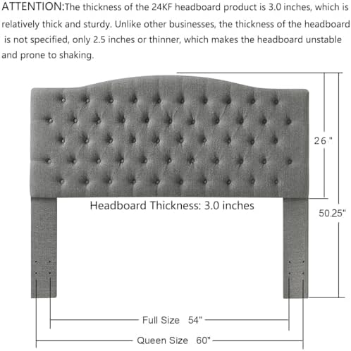 24KF Upholstered Tufted Button Linen Fabric Headboard,Comfortable Fashional Headboard Queen/Full Size,Granite