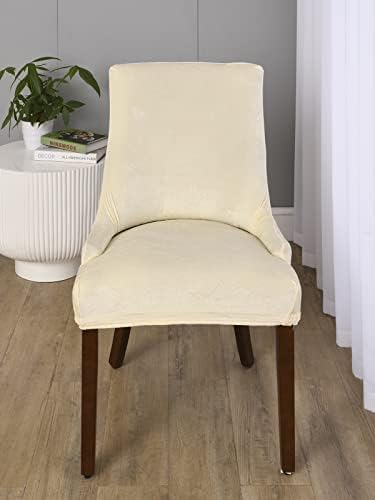 MIFXIN Wingback Side Chair Cover Dining Chair Slipcover 2 Pack Velvet Stretch Sloping Armchair Accent Chair Protector Seat Covers for Dining Room Banquet Home Party Decor (Beige)