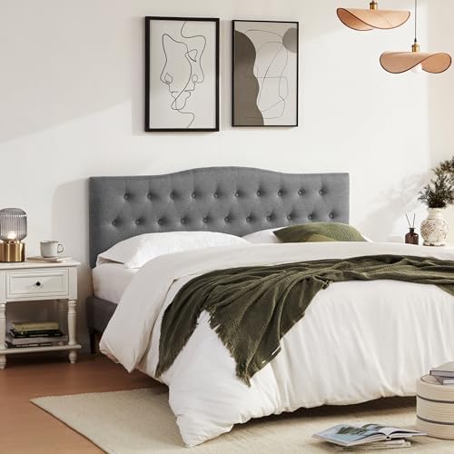 Tufted Headboard California King Size, Sturdy Solid Wood Head Board, Gray