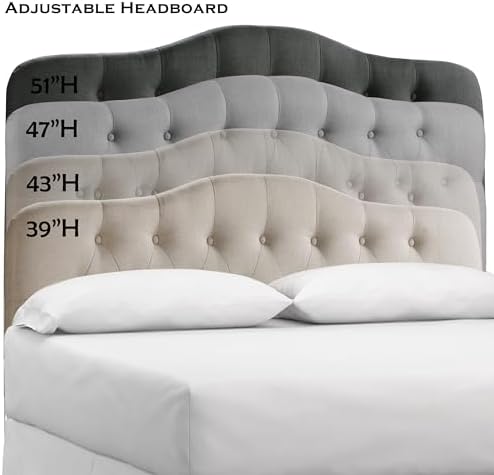 Rosevera Mallory Mid-Century Modern Upholstered Fabric Headboard,Diamond Tufted,Adjustable Height, Solid Wood Leg, Linen Fabric Padded Headboard,King,Textile Beige