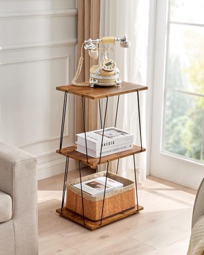 KJGKK Side Table Set of 2, Tall End Table, Small Accent Table, Bedside Table for Living Room, Bedroom, Rustic Brown & Black