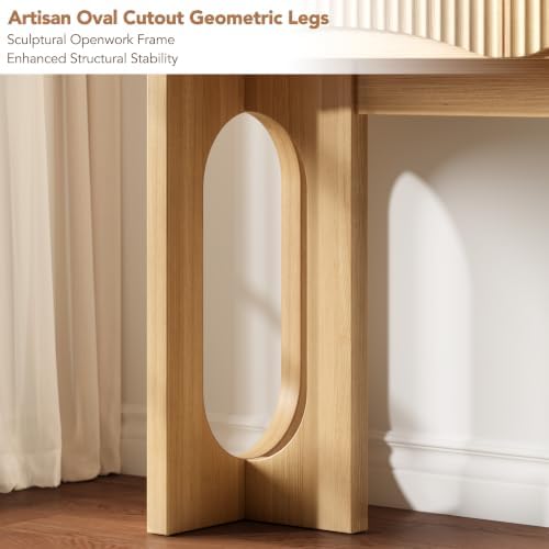 63" Fluted Console Table with 3 Storage Drawers,Oak