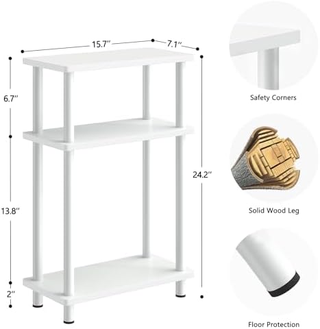 Apicizon Small Narrow Side Table, 3-Tier Skinny End Table, White