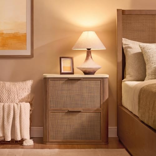 Night Stand Set 2, Rattan Nightstand with 2 Drawers