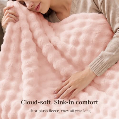 BEDELITE Cute Pink 3D Fleece Bubble Throw Blanket for Couch, 50x60 Inches