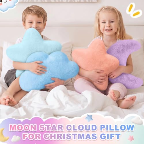 4 Pcs Plush Cloud Star Moon Throw Pillow Set, Purple, Blue, Mint, Orange