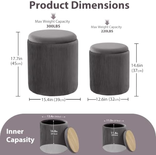 Royal Windsor Round Ottoman with Storage Set of 2, Storage Vanity Stool