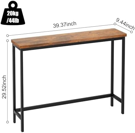 VASMIA Console Table, Entryway Table, Narrow Sofa Table, 39" Hallway Table for Entryway, Living Room, Bedroom, Foyer, Rustic Brown and Black