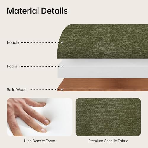 VKNOW 51.8”End of Bed Bench Upholstered Bedroom Bench with Arms, Green