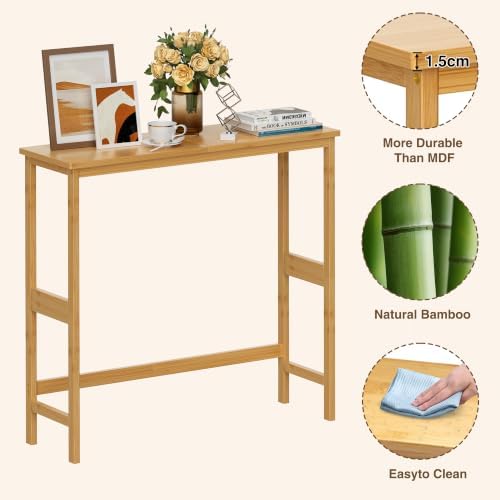 VASMIA Console Table, Small Entryway Table, Narrow Bamboo Sofa Table, for Entryway, Living Room, Foyer, Natural