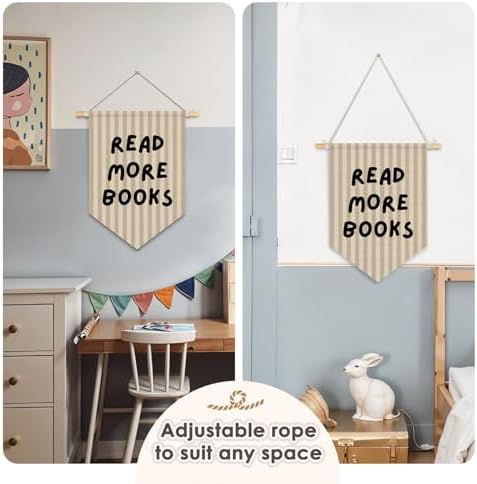 Classroom Reading Nook Decor, Read More Books Pennant Flag for Reading Corner Classroom Library 15x11 Inch - Beige