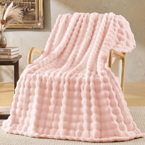 BEDELITE Cute Pink 3D Fleece Bubble Throw Blanket for Couch, 50x60 Inches