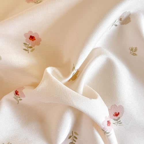 mixinni Shabby Chic Tiny Pink Floral Duvet Cover Full, 100% Cotton Reversible Bedding with Double Ruffle Black Lace Trim, Vintage Farmhouse Princess Comforter Cover with Zipper & Corner Ties