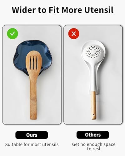 ABRUTY Spoon Rest for Stove Top, Ceramic Spoon Holder for Counter, Modern Farmhouse Decor Accessories for Spatula, Spoons or Tongs, Flower Shape, Flambe Blue