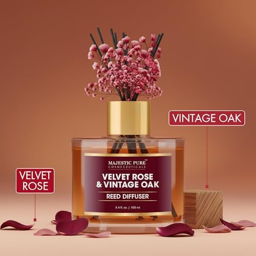 Majestic Pure Velvet Rose & Vintage Oak Reed Diffuser 3.4 fl oz | Elegant Floral Woody Fragrance for Home and Office