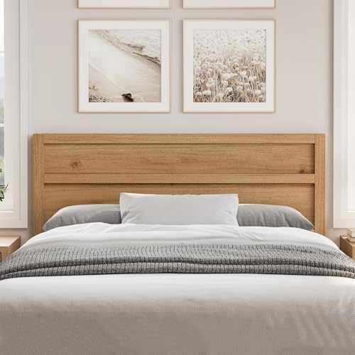 ComfIQ Serene Wood Panel Headboard with Clean-Line Design, Queen, Pine