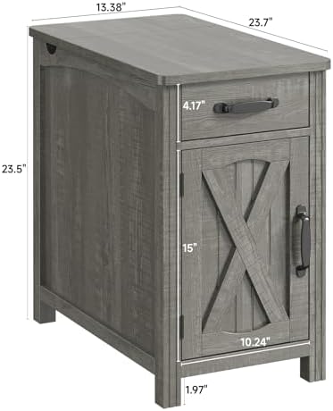 ONBRILL Farmhouse End Table with Charging Station,Grey