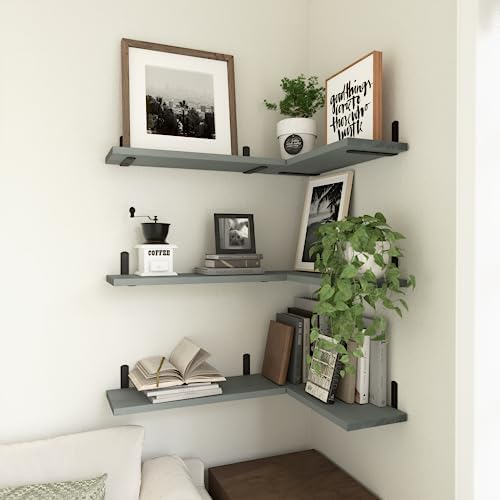 WOPITUES Floating Shelves Set of 6 for Wall Decor & Storage, Grey