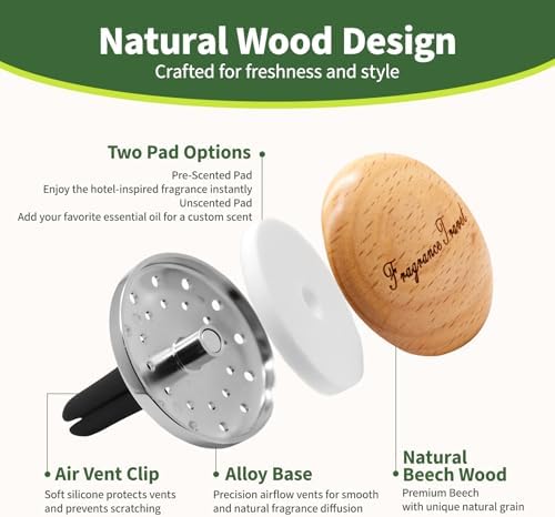 Car Air Freshener Vent Clip, Wooden Car Fragrance (Beech)