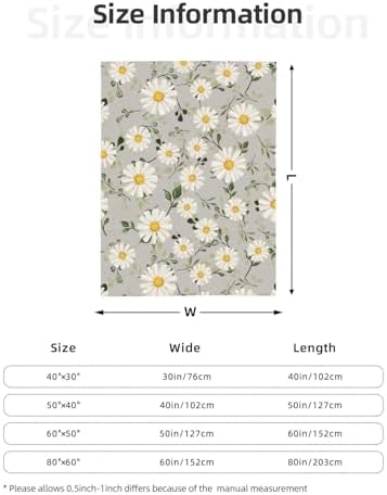 White Daisies Flower Fleece Throw Blanket Ultra Soft Cozy Decorative Flannel Blanket for Home Bed Couch Chair Travel 60x50in