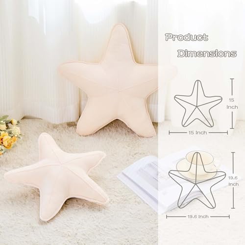 Uvvyui Starfish Pillow Cute Star Decorative Throw Pillows with Soft Velvet Sea Pillow Aesthetic Home Decor Ocean Beach Cushion（Beige, 15 Inch）