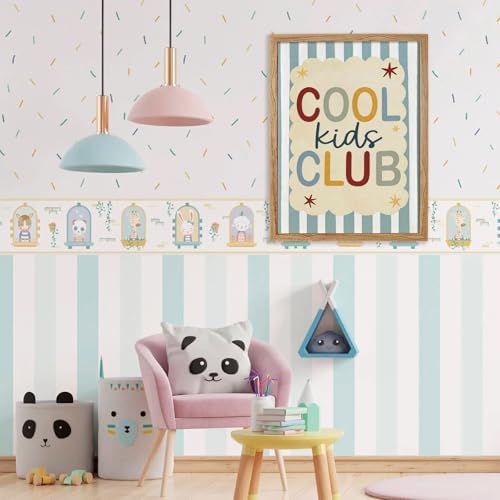 Framed 16x20 inch Trendy Preppy Blue Striped Wall Art Cool Kids Club Quotes Poster Modern Funny Toddler Canvas Prints for Kids Playroom Bedroom Wall Decor