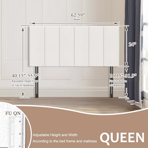 HAOBO Home Upholstered Queen Headboard Only, Modern Faux Leather Panel White