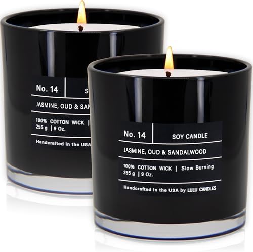 Lulu Candles Jasmine, Oud & Sandalwood Scented Soy Blend Jar Candle 9 Oz 2 Pack
