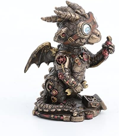 Veronese Design Steampunk Dragon Tinkerer w/Goggles Mechanical Gear Resin Figurine Bronze Finish