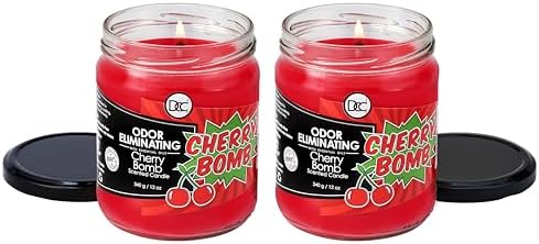 Cherry Bomb Two Pack Odor Eliminating Highly Fragranced Candle - Eliminates 95% of Pet, Smoke, Food, and Other Smells Quickly - Up to 80 Hour Burn time - 12 Ounce Premium Soy Blend