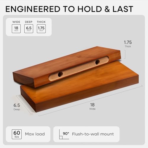 Homeforia 18 Inch Floating Shelves, High-End Solid Pine Wood, Set of 3