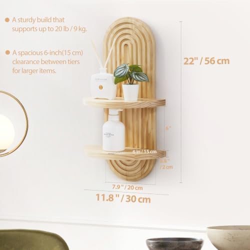 SweetSage Wooden Arched Wall Shelf, Boho Decor Floating Shelves Natural