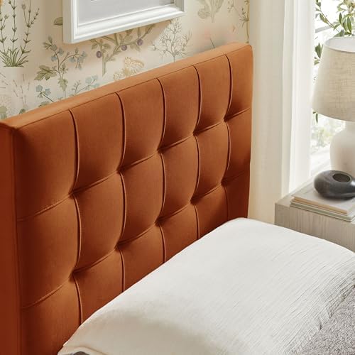 Modway Lily Twin Size Stain-Resistant Performance Velvet Headboard in Rust - Velvet Upholstery with Button Tufting and 4 Adjustable Height Positions