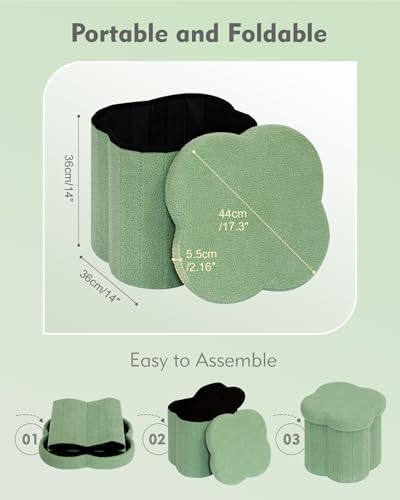 B FSOBEIIALEO Storage Ottoman Cube, 15" Flower Shaped Ottomans, Green