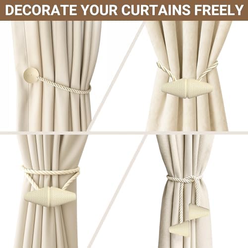 Hion Magnetic Curtain Tiebacks Beige 2pcs, Curtain Holdbacks Hooks Holders