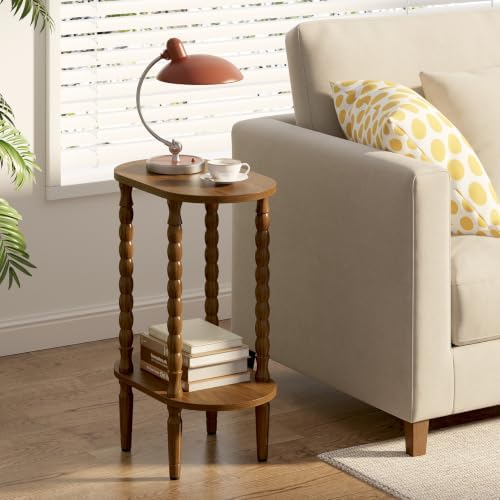 TUTOTAK Narrow Side Table with Solid Wood Legs, Small Oval End Table