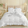 Girls Lace Bedding, Full Comforter Cover Set, Chic Ruffled Duvet Cover with 2 Layers Ruffle,Princess Style 1 Duvet Cover with 2 Pillowcases, No Comforter-White,Full