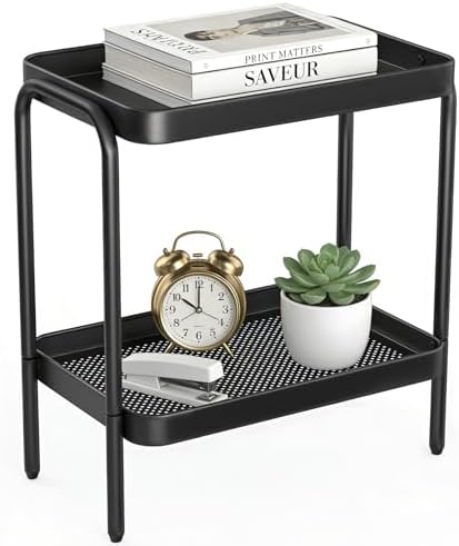 Narrow Side Table, Small End Table, Tall Nightstand, Steel Frame