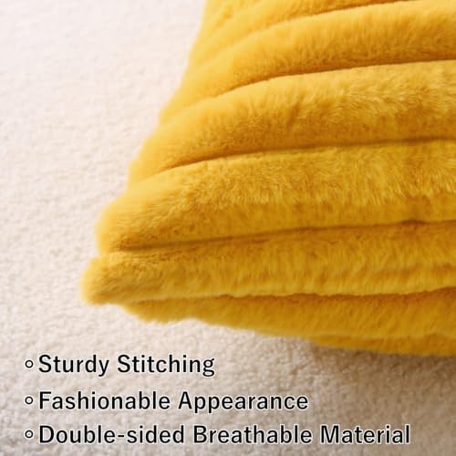 Decorative Throw Pillow with Inserts, Set of 2 Soft Faux Fur Throw Pillows, Square Boho Striped Pillow for Couch, Bed, Sofa Decor