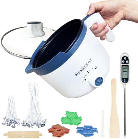 Ksedcon Wax Melting Pot Kit with Thermometer, Wicks and 3 Candle Dye Colors