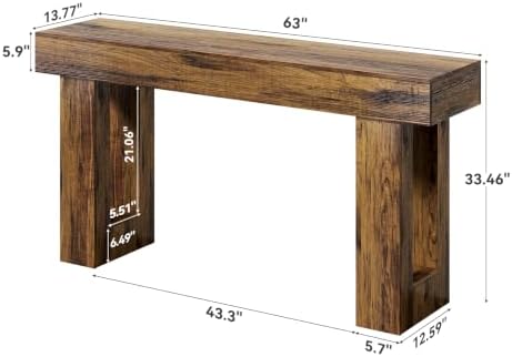 LITTLE TREE 63 Inches Long Sofa Table, Industrial Console Table for Entryway, Wooden Sofa Table for Living Room, Behind Couch Table, Rectangle Hallway Foyer Table for Entrance, Rustic Brown