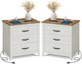 VASAGLE Farmhouse Nightstand with Charging Station, Set of 2