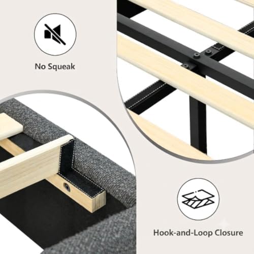 REVOMINCA Twin Bed Frames with Headboard, Boucle Upholstered Platform Bed Frame, Soft Rounded Corners, No Box Spring Needed, Easy Assembly, Grey&White